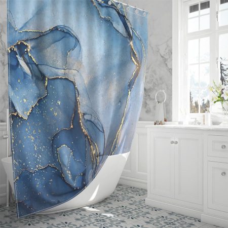 Abstract Blue Liquid Watercolor Background Golden Shower Curtain