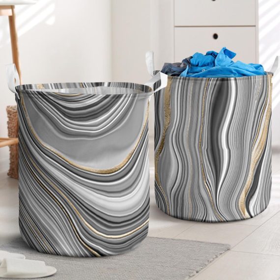 Abstract Agate Background Grey Stone Texture Laundry Basket