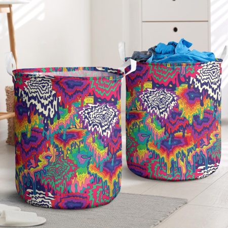 Abstract Colorful Psychedelic Seamless Pattern Background Laundry Basket