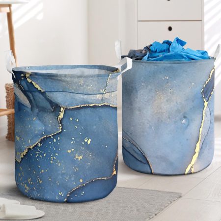 Abstract Blue Liquid Watercolor Background Golden Laundry Basket