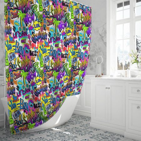 Abstract Comics Pattern Palm Tree Shower Curtain