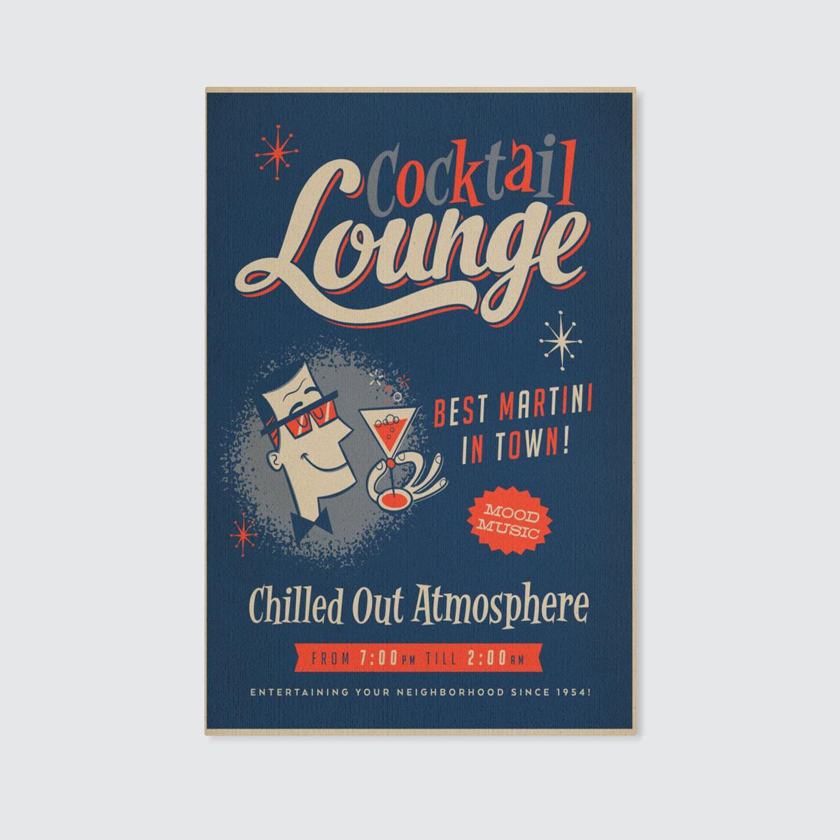 Vintage Style Cocktail Lounge Illustration Canvas Wall Art Home Decor