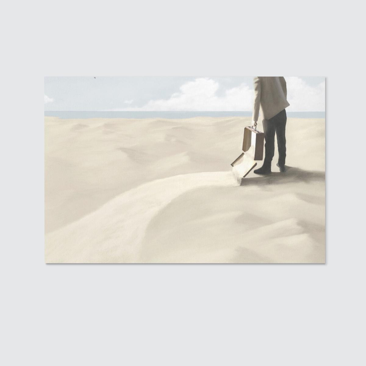 Man with the suitcase on Full Sand Surreal Style Canvas Wall Art