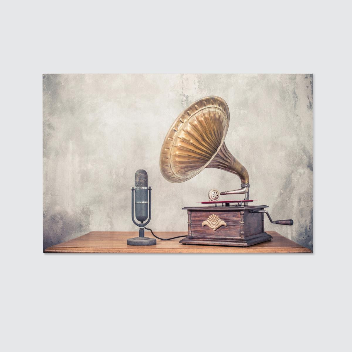 Vintage Antique Gramophone Phonograph Turntable Brass Canvas Wall Art Home Decor
