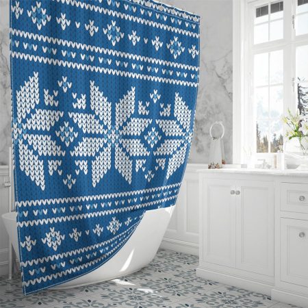 Little Blue And White Hearts Forming Snowflakes Christmas Shower Curtain