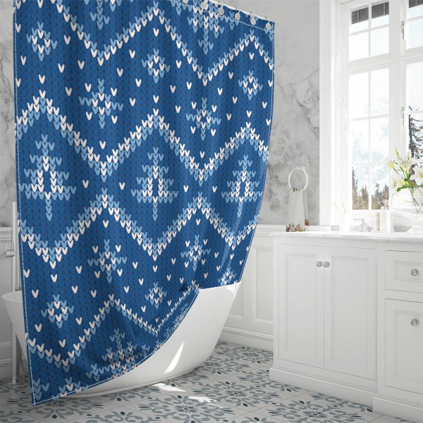 Blue And White Mini Heart Print Christmas Shower Curtain