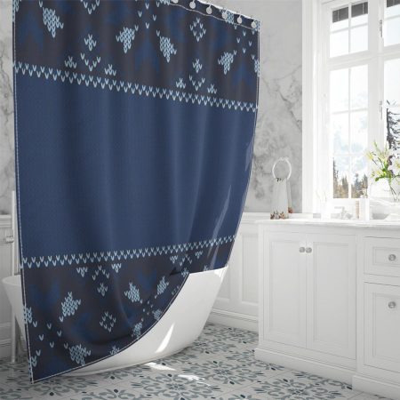 Snowflakes Stylized By Small Dark Blue And White Hearts Christmas Shower Curtain