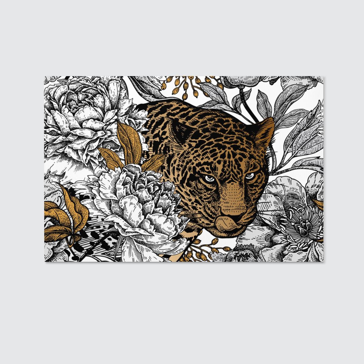Leopard In The Peony Garden Canvas Wall Art Home Decor