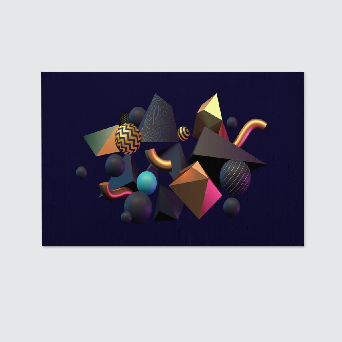 3D Abstract Black, Gold And Teal Geometric Shapes Canvas