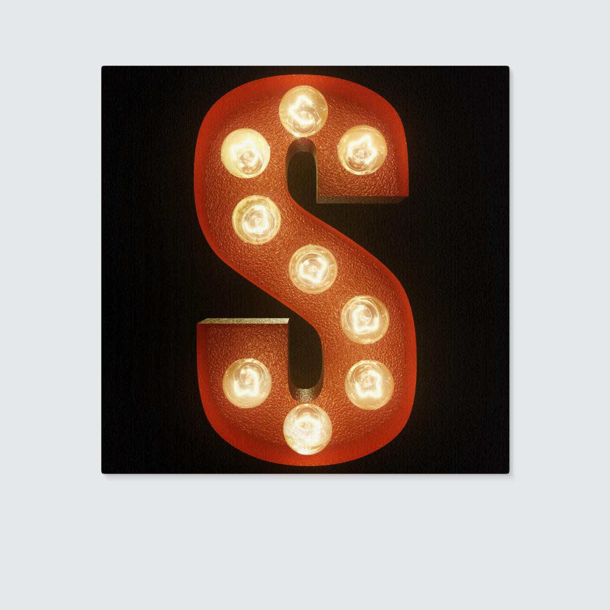 Luminous Letter S Box Bulbs Retro, Can Change Your Letter Square Canvas Wall Art Home Decor