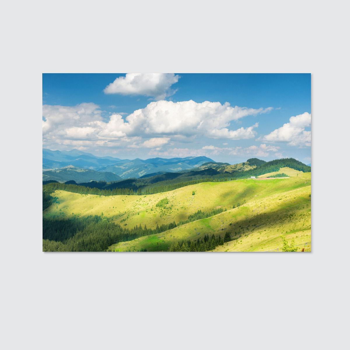 Green Sunny Valley Mountains and Hills Nature Canvas