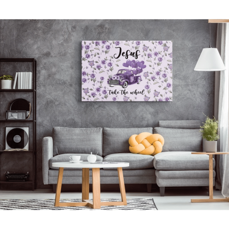 ( Purple) Jesus Take The Wheel Canvas Wall Art