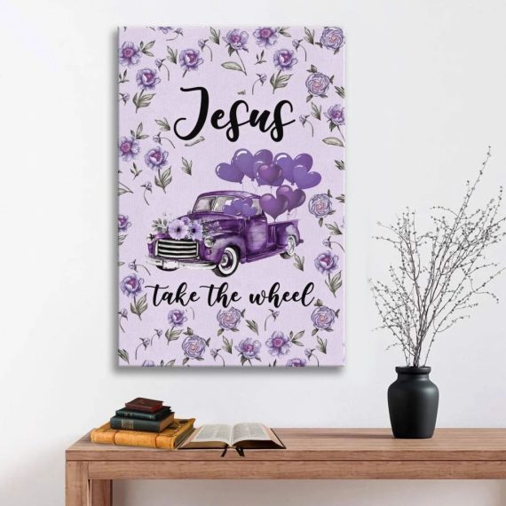 ( Purple) Jesus Take The Wheel Canvas Wall Art