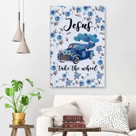 ( Blue) Jesus Take The Wheel Canvas Wall Art
