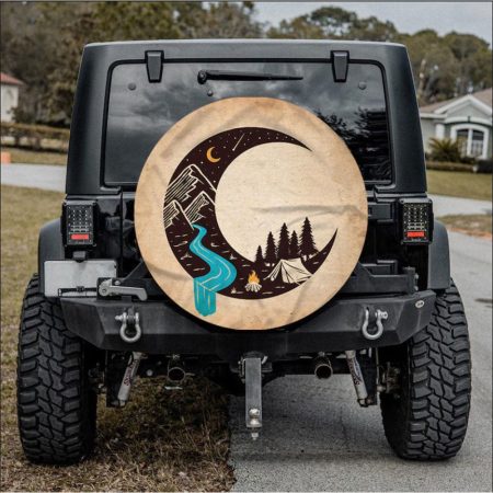 Camping Moon, Hippie Vintage Art Car Spare Tire Cover Gift For Campers - Jeep Tire Covers