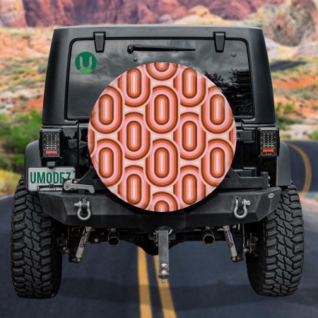 60s And 70s Aesthetic Style Pastel Rainbow Shapes Spare Tire Cover - Jeep Tire Covers
