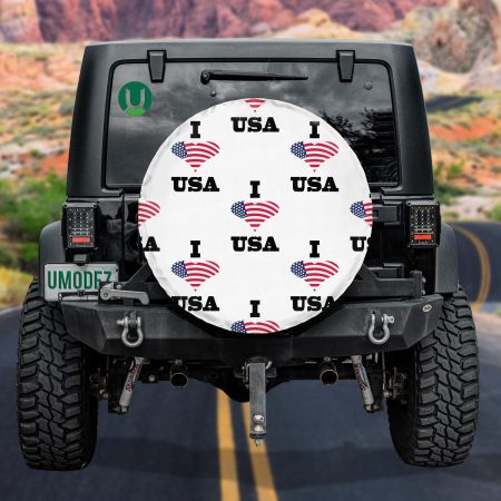 A Heart From The Flag And Inscriptions I Love USA Spare Tire Cover - Jeep Tire Covers