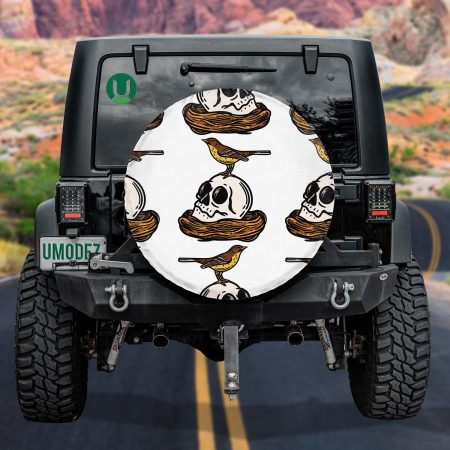 A Bird On Human Skull In Bird Nest Spare Tire Cover - Jeep Tire Covers