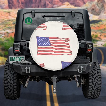 A American Flag Icon Waving Elements On Bright Background Spare Tire Cover - Jeep Tire Covers