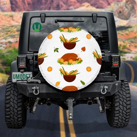 A Plate With Cooked Turkey And Corn With Maple Leaves Spare Tire Cover - Jeep Tire Covers