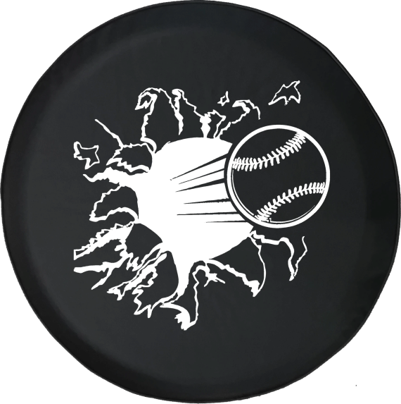 Baseball Ripping Through Trailer Offroad Ornamental On Black Spare Tire Cover - Jeep Tire Covers