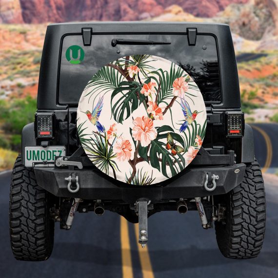 Theme Hummingbirds Butterflies Palm Leaves And Hibiscus Spare Tire ...