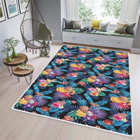 Colorful Tropical Fruits And Flowers Area Rugs