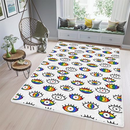 Out A White Background Image Of Colorful Eyes Area Rugs