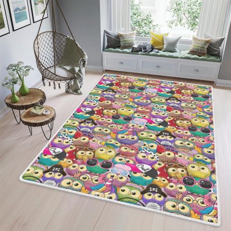 Colorful Seamless Pattern With Cute Cartoon Owls Area Rugs