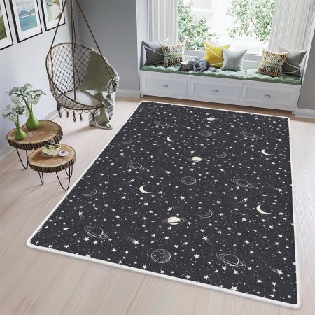 Space Seamless Pattern Comet Planet In The Sparkling Night Sky Area Rugs