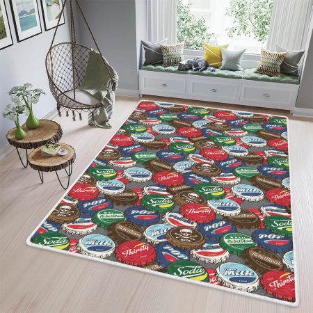 Seamless Vintage Bottle Caps Famous Brands Area Rugs