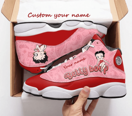 [Personalized Name] Betty Boop Personalized Shoes, Betty Boop Shoes, Cartoon Shoes, Printed Shoe, Custom Black Red sneaker ver17 Air Jordan 13 Shoes  men and women