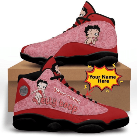 [Personalized Name] Betty Boop Shoes, Betty Boop Shoes, Cartoon Shoes, Printed Shoe, Custom Black Red sneaker ver16  Air Jordan 13 Shoes  men and women