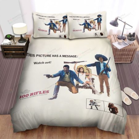 100 Rifles 1969 Th Picture Has A Message Movie Poster Bed Sheets Spread Comforter Duvet Cover Bedding Sets